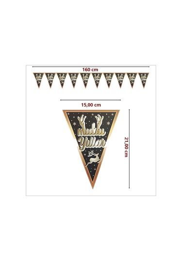 Mutlu Yıllar Üçgen Bayrak Flama - 1,60 Mt