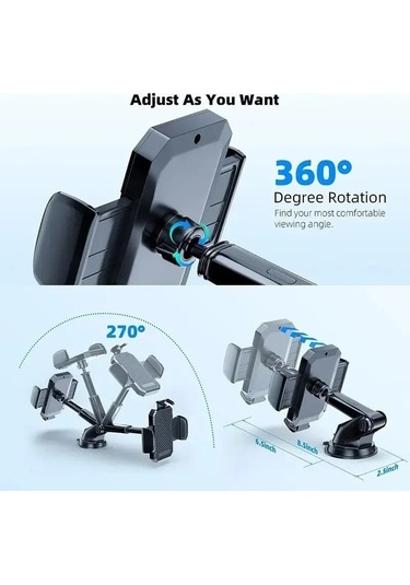 Tysm Joyjadehub Yerçekimi Araç Telefonu Tutucu Montaj Standı Vantuz 1pc - Uzun Kol, Tek Elle Kullanım İmkanı 1pc