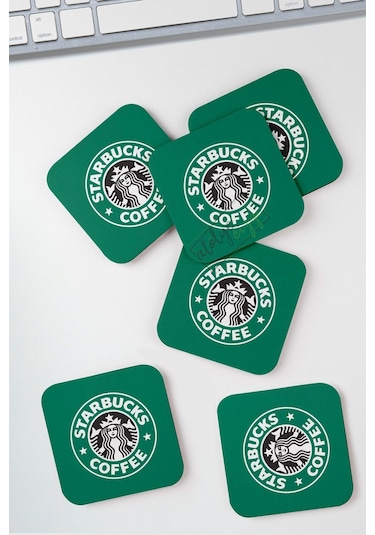 Starbucks Temalı 6lı Mdf Bardak Altlığı Yeşil