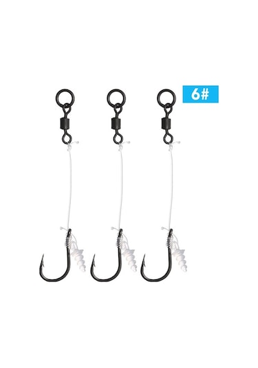 3 Adet Karbon Çelik Saçlı Olta Rig'i, İğne Döndürücü Ve Yem Tutucu, Anti-korozif, 6 Boyutu