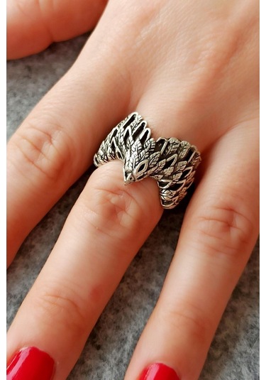 Antik Gümüş Kaplama Kartal Şekilli El Yapımı Ayarlanabilir Yüzük - 502235420 Çok Renkli