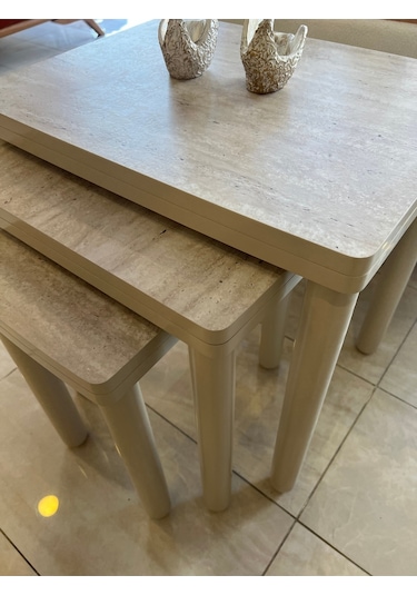 3lü Full Traverten Bohem Zigon Sehpa Bej