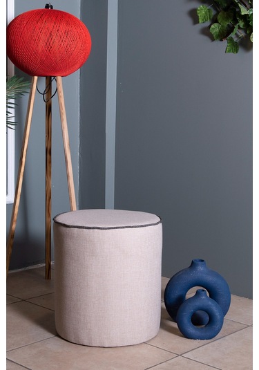 VALERİA KREM KETEN KUMAŞ YUVARLAK PUFF &BENCH&KOLTUK&TABURE&POFUDUKYATAK ODASI PUF MODELLERİ