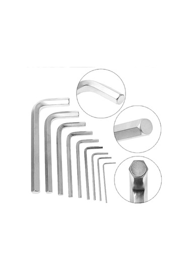 9 Parça Çelik Alyan Seti Kısa Düz Köşe Alyan Anahtar Takımı 1,5mm