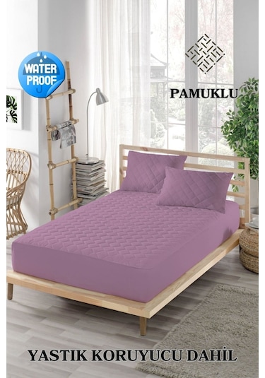 Ely Parker  Renkli Sıvı Geçirmez Lastikli Çift Kişilik Çarşaf Yastık Alezi (Toplam 3 Parça) %100 Pamuk Kapitoneli ELYCKAPFIT00 Mürdüm ÇK