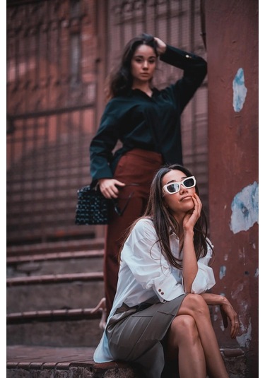 Kadın Geniş Manşetli Uzun Kol Gömlek Frn1112 Siyah