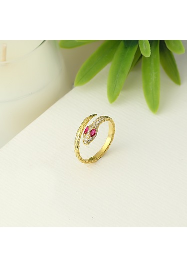 Zanaatsilver 925 Ayar Gümüş Rubi Gözlü Yılan Modeli Yüzük