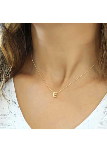 Gümüş 3 Boyutlu E Harf Kadın Kolye (523246805)