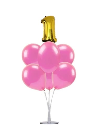 1 Yaş Rakam Folyo Balon Altın Gold 40 CM Balon Stand. 6 Adet Bal