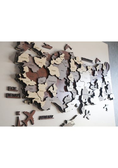 3 Boyutlu Tablo Ahşap Mdf Dekoratif Detaylı Türkiye Haritası Du