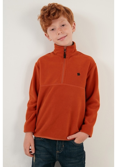Lela Yumuşak Dokulu Fermuarlı Dik Yaka Şardonlu Kışlık Unisex Çocuk Polar 5905002 Oranj