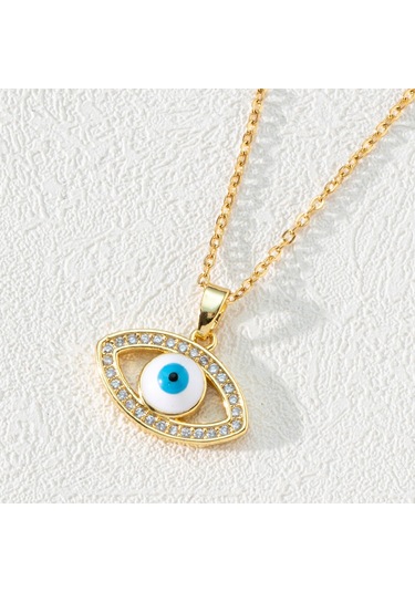 Takı: Titanyum Çelik Köprücük Kimi Zinciri, Renkli Zirkon Taşlı Göz Pandantif, Şeytan Gözü Kolye Açık Pembe