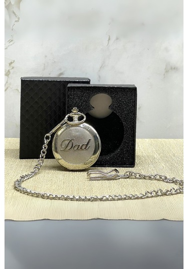 Büro Ev Ofis Hediyesi İçin Kutulu Silver Dad Yazılı Köstekli Saat
