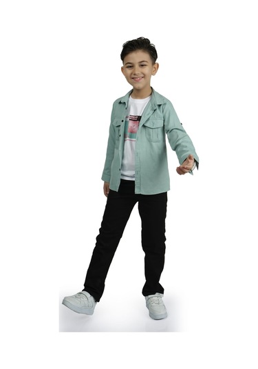 Gömlek , Pantolon , T-shirt 3parça Erkek Çocuk Takım Mnk1754 Yeşil