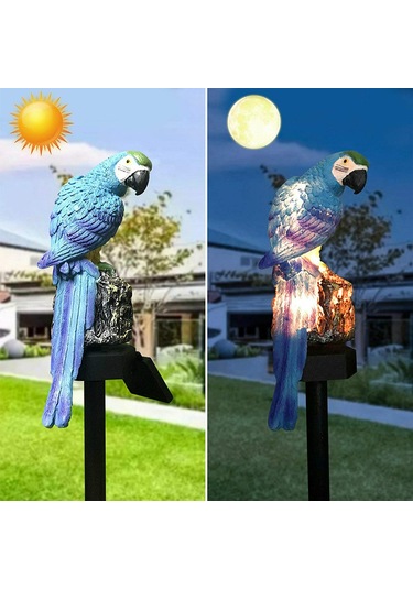 Yifomall Mavi Papağan Güneş Enerjili Bahçe Aydınlatması - Ip65 Su Geçirmez Led Dekoratif Resin Bahçe Aksesuarı