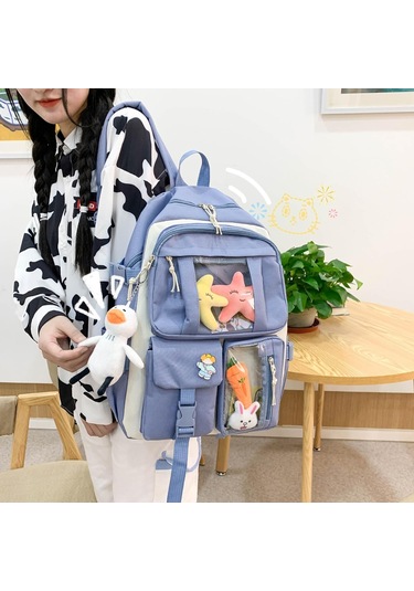 Aromee 4 Parça Genç Kız Sırt Çantası Ortaokul Öğrencileri - Mavi