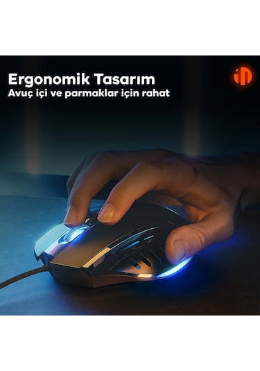 İnphic W1 Sessiz Tıklama Özellikli Ergonomik Kablolu Oyun Mouse Fare 1200/7200dpı W1