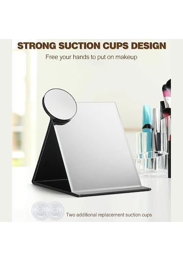 Fochsia Güçlü Vantuzlu 3.5 İnç Büyüteçli Seyahat Makyaj Aynası - Kaş Ve Kirpik İçin Kompakt Siyah Tasarım Siyah