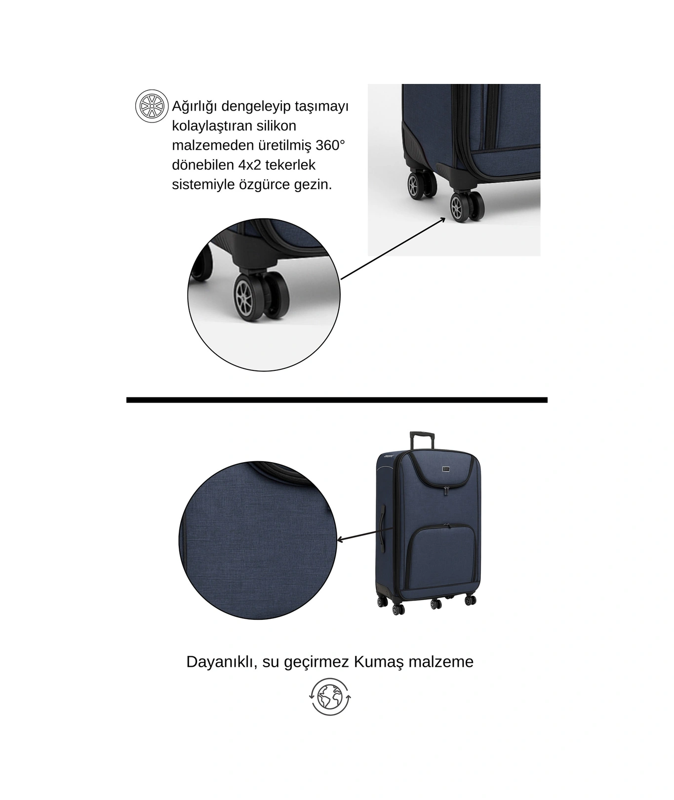 Louisiana Polo Battal Boy Kumaş Valiz Lacivert 2308 Lacivert