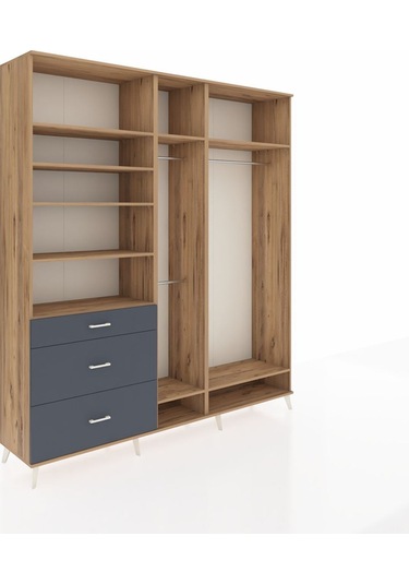 Hyperion Dolap 9 Raflı 3 Çekmeceli 3 Askılı 220x44x243 Çam-çam/antrasit Atlas Çam/antrasıt