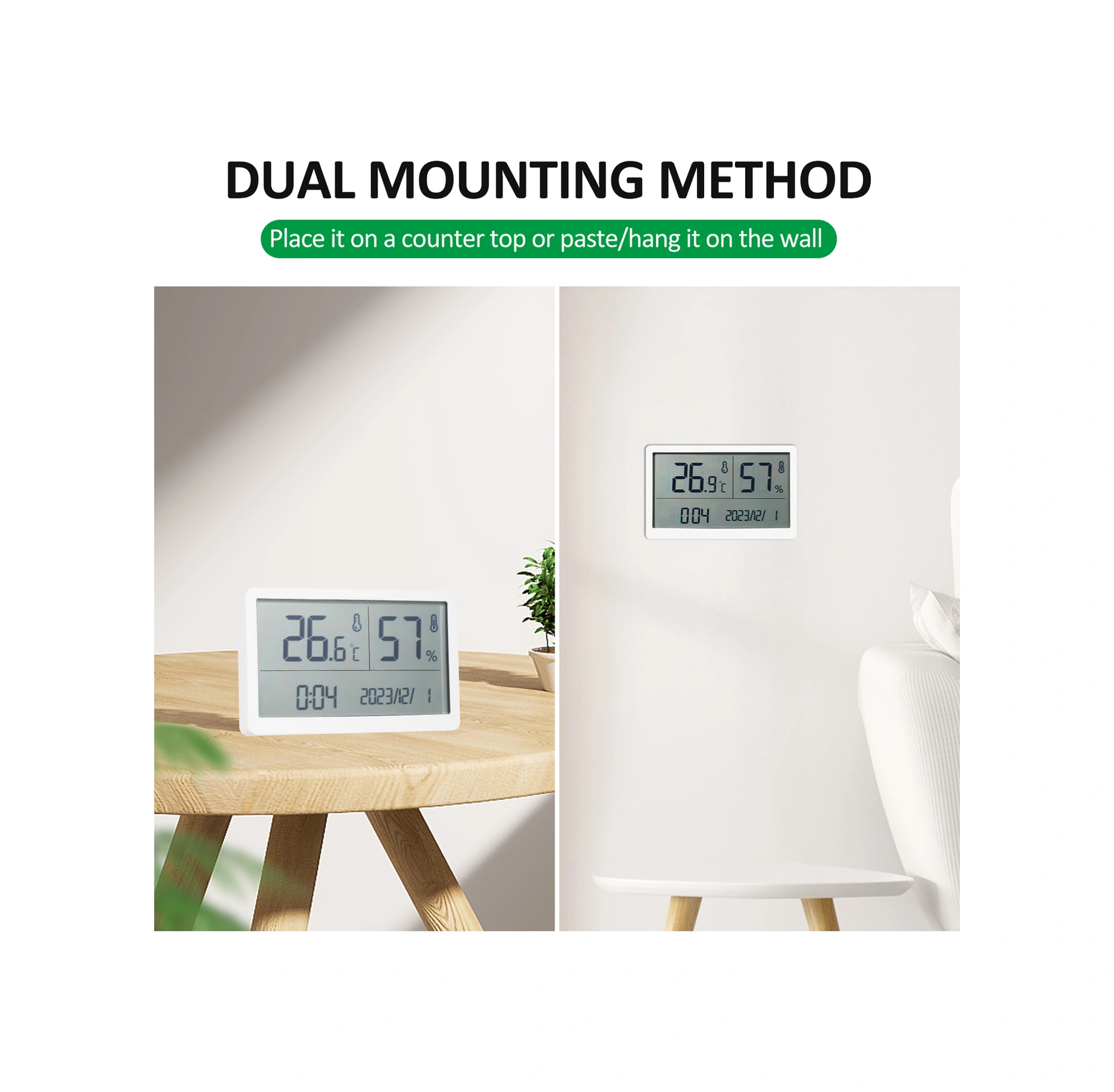 Geeroyoo Ev İçi Kullanıma Yönelik Yüksek Hassasiyetli Beyaz Lcd Ekranlı Sıcaklık Ve Nem Ölçer - Cr2032 Pil İle Teslim Edilir