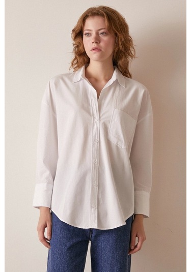 Never More Tek Cepli Pamuklu Gömlek Beyaz