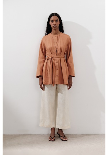 Keten Pensli Tunik Turuncu Turuncu