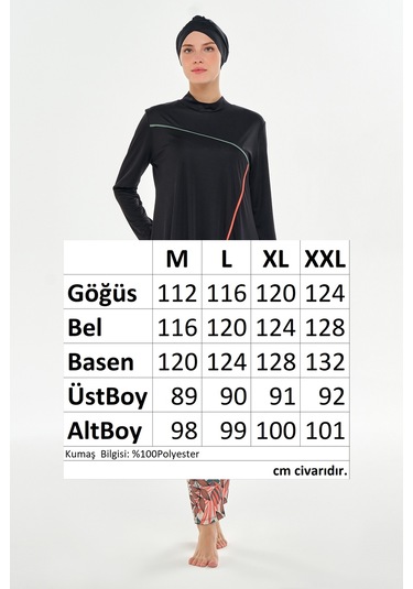 Likralı Tam Kapalı Tesettür Mayo Taytı Desenli 3126 Siyah Siyah02 Siyah