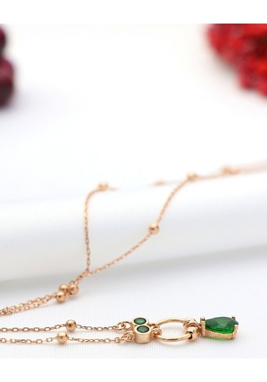 Yeşim Taşlı Özel Tasarım Gümüş Kolye 50Cm-Rose Gold