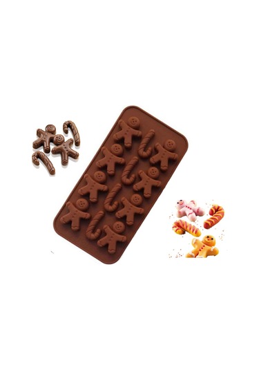 12 Göz Gingerbread Man ve Baston Şeker Silikon Çikolata Kalıbı