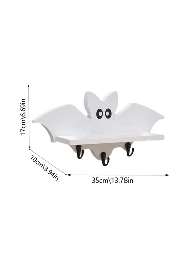 Sones Karikatür Yarasa Şekli Ahşap Duvara Monte Depolama Rafı Anahtarlık 35x17cm Beyaz