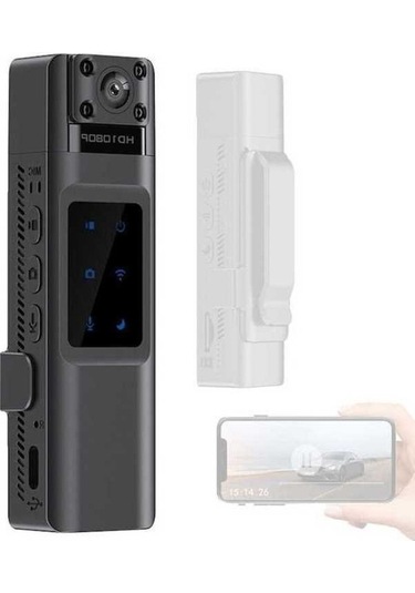 Ulzyvf Haikou Yüksek Netlik Wifi Video Kamera, Kompakt Klipsli Kızılötesi Gece Görüşlü Taşınabilir Aksiyon Kamerası Siyah Siyah
