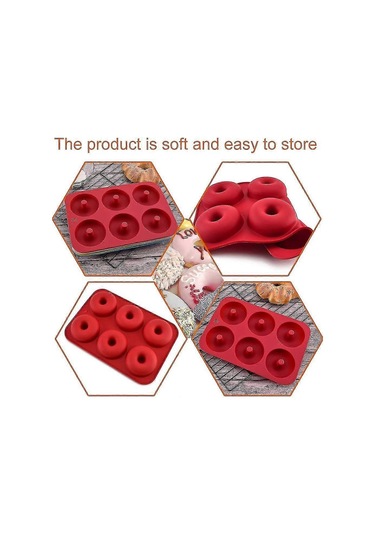 Silikon Donut Kalıbı, 6 Gözlü Kek, Kurabiye, Simit, Muffin İçin Silikon Kalıp Kırmızı Pxcl Çok Renkli