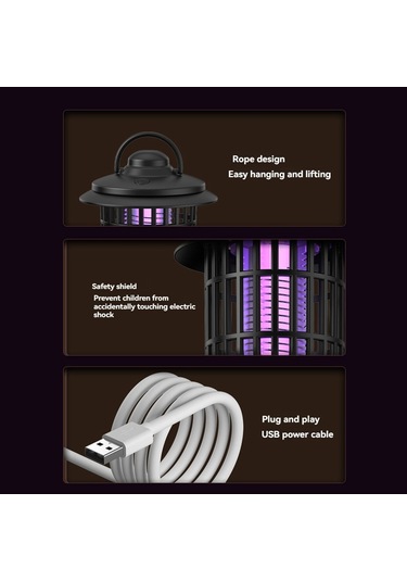 Xurunkeji Elektrikli Sivrisinek Tuzağı Açık Hava Taşınabilir Sivrisinek Kontrol Lambası Usb Şarjlı Sivrisinek Kovucu İç Ve Dış Mekan Kullanımı İçin