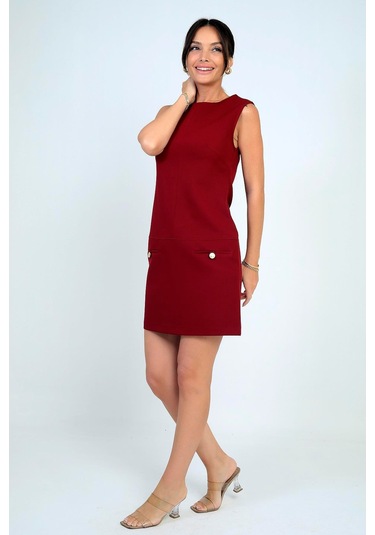 Kadın Filoto Detaylı Kısa Elbise-41683 Bordo