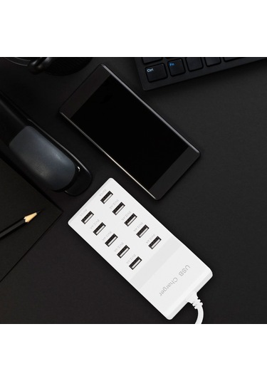 Kosona 10 Port Usb Akıllı Hızlı Şarj Cihazı, 10a Toplam Çıkış, Aşırı Şarj Korumalı, Ev Ofis Seyahat İçin Evrensel 100-240v Avrupa Standartı