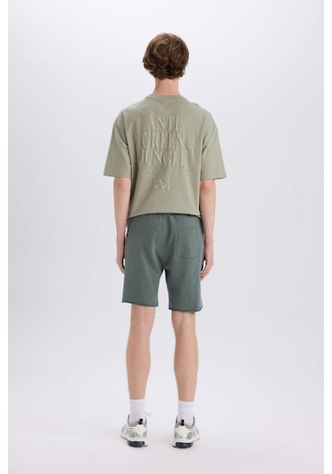 Defacto %100 Pamuk Slim Fit Dar Kesim Dar Paça Cepli Basic Düz Şort B8673ax25smgn463 Yeşil