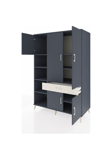 Kronos Dolap 8 Raflı Tek Çekmeceli 5 Kapaklı 132x59x195 Antrasit-antrasit/aytaşı Antrasıt/aytası