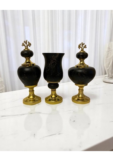 3'lü Siyah Prestij Rengi Salon Seti - Gold