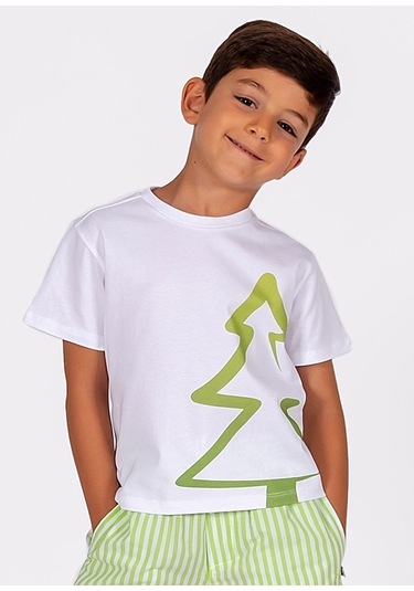 Ozmoz Erkek Çocuk Beyaz Organik Ağaç Baskılı T-Shirt Beyaz