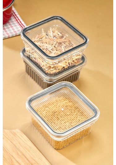 3 Parça Contalı Ve Sızdırmaz Kapaklı Saklama Kabı Seti Buzdolabı Ve Kuru Gıda Uyumlu 3x850 Ml Şeffaf