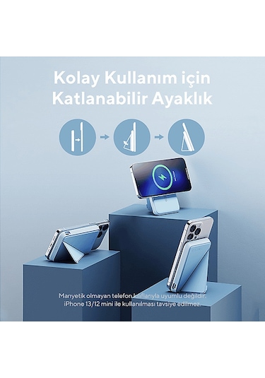 Voltme Magpak 5000mah Magsafe Kablosuz 22.5w Taşınabilir Şarj Cihazı Mavi Mavi