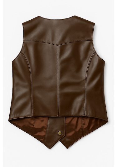 Hakiki Deri Kahverengi Kadın Yelek Kahverengi