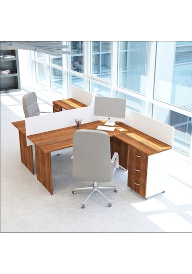 Burovena Vena Nil L Workstation Ikili Çalışma Masa 3 Panelli 294Cm X 16...