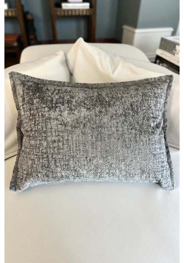 Kırlent İthal Kadife Kumaş - 35x50cm Yumuşak Dokulu Dekoratif Özel Tasarım Kırlent Kılıfı Açık Gri