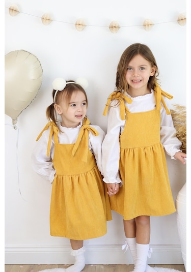 Fitilli Kadife Elbise İkili Takım HARDAL