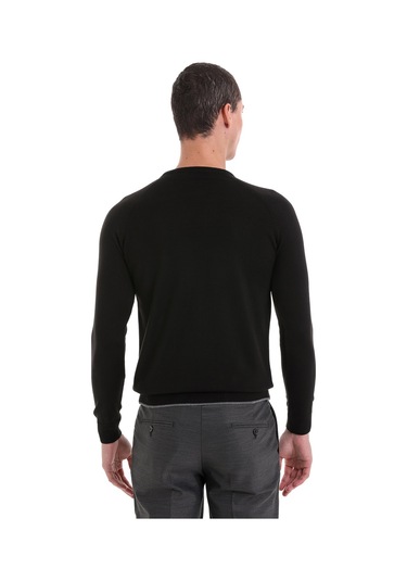 Hatemoğlu Siyah Regular Fit Jakarlı Bisiklet Yaka Yünlü Triko Kazak Siyah