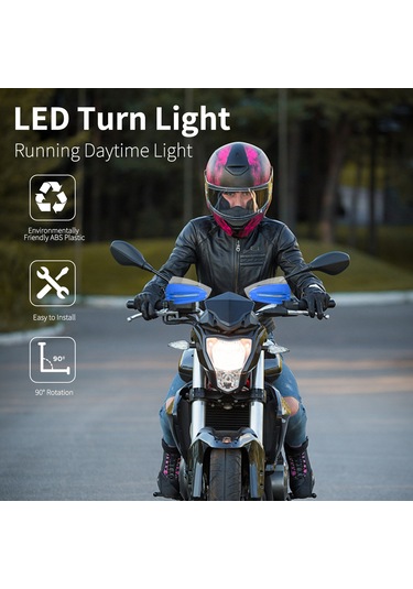 Springsun Motosiklet Led Sinyal Işıklı Saçma Saçma Muhafaza Eleği - Su Geçirmez Rüzgar Engeli - Mavi 22mm