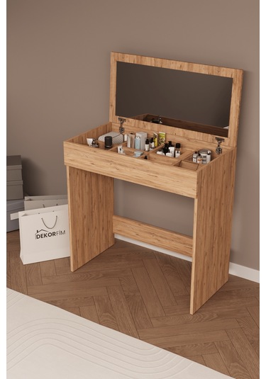 Df02114 Kapaklı Aynalı Bölmeli Makyaj Masası Atlantik Çam