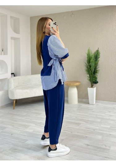 Kadın Kristal 2 Iplik Kumaş Yanları Çizgili Takım Çok Renkli